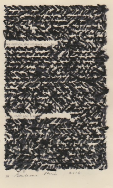 “28” by Barbara Price, 2016 (cotton line and paper, 4.25″ x 7″)