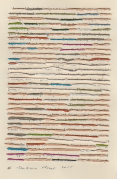 “48” by Barbara Price, 2015 (cotton line and paper, 4.25″ x 7″)
