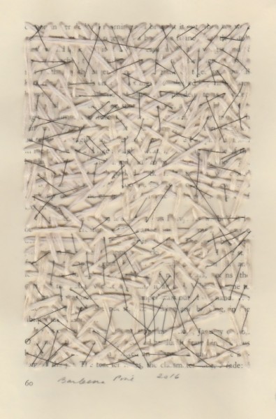 “60” by Barbara Price, 2016 (waxed line and cotton line on paper, 4.25″ x 7″)