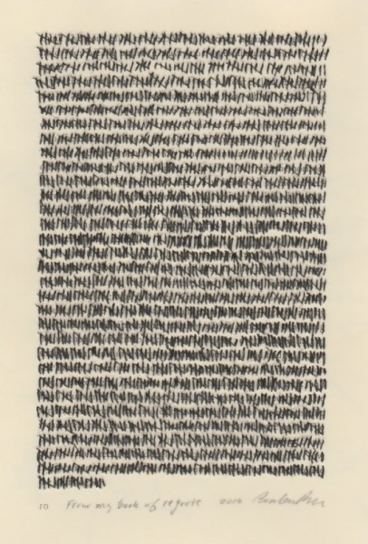 “From My Book of Regrets” by Barbara Price, 2016 (cotton line on paper, 4.25″ x 7″)