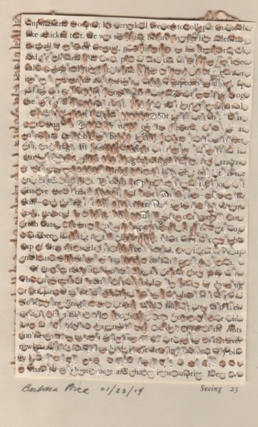 “Seeing 23” by Barbara Price, 1/23/13 (cotton line on paper, 4.25″ x 7″)