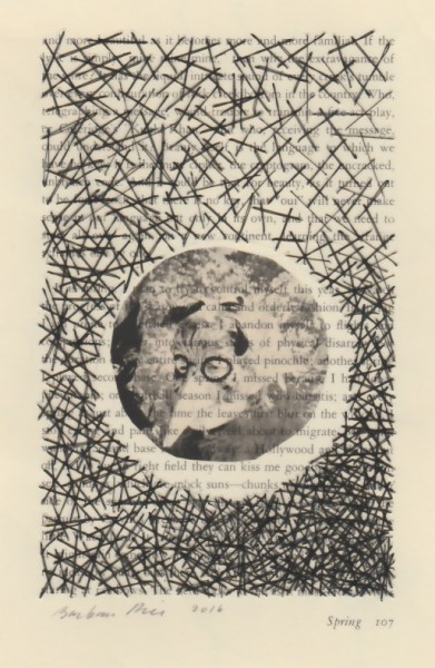 “Spring 107” by Barbara Price, 2016 (waxed line and acetate on paper, 4.25″ x 7″)