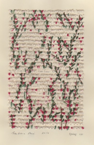 “Spring 121” by Barbara Price, 2016 (cotton line on paper, 4.25″ x 7″)